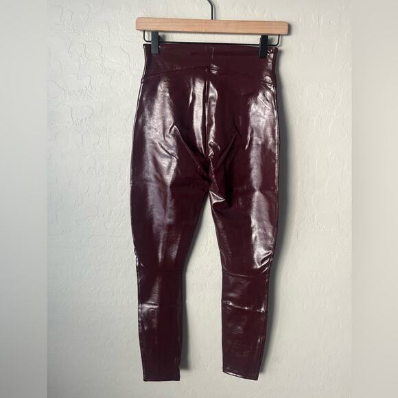 Spanx faux patent leather high toe pants ruby red Medium petite NWT - Picture 9 of 13